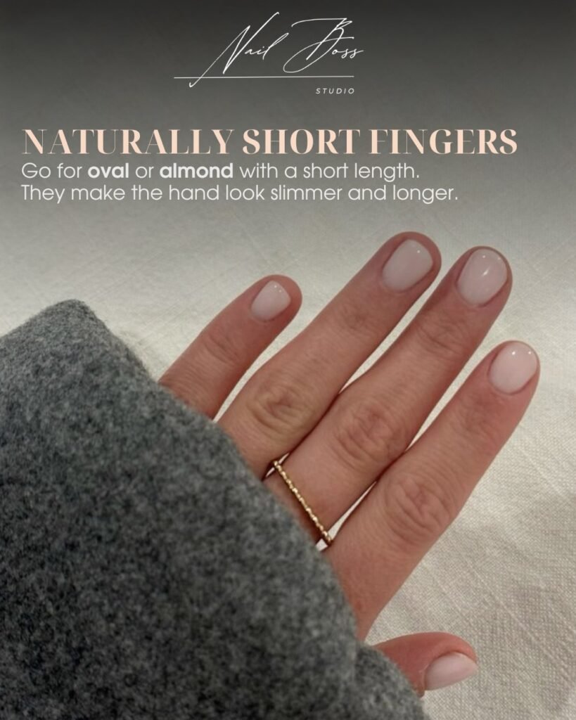 Hand with natural nails after builder gel manicure near me at Nail Boss Studio Tampa.