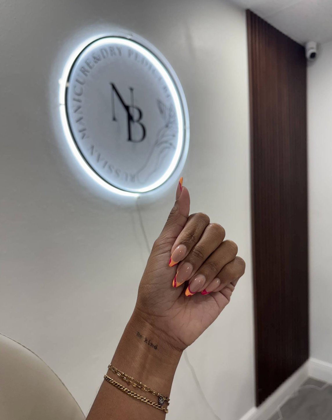 Russian manicure with neon French tips at Nail Boss Studio Tampa