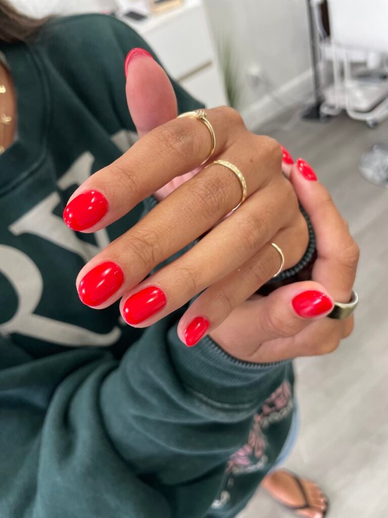 Bright red Russian manicure Tampa at Nail Boss Studio