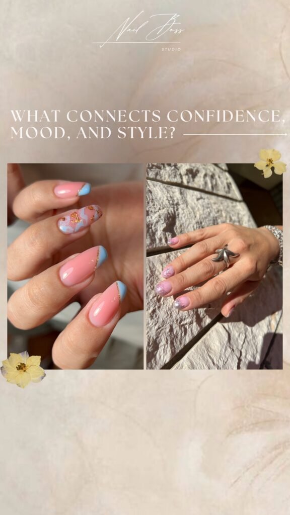 Close-up of pink and pastel nail designs created during russian manicures near me at Nail Boss Studio Tampa.