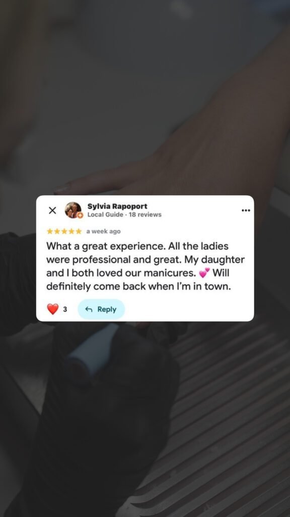 Client review displayed after a tampa russian manicure service in Tampa, Florida.