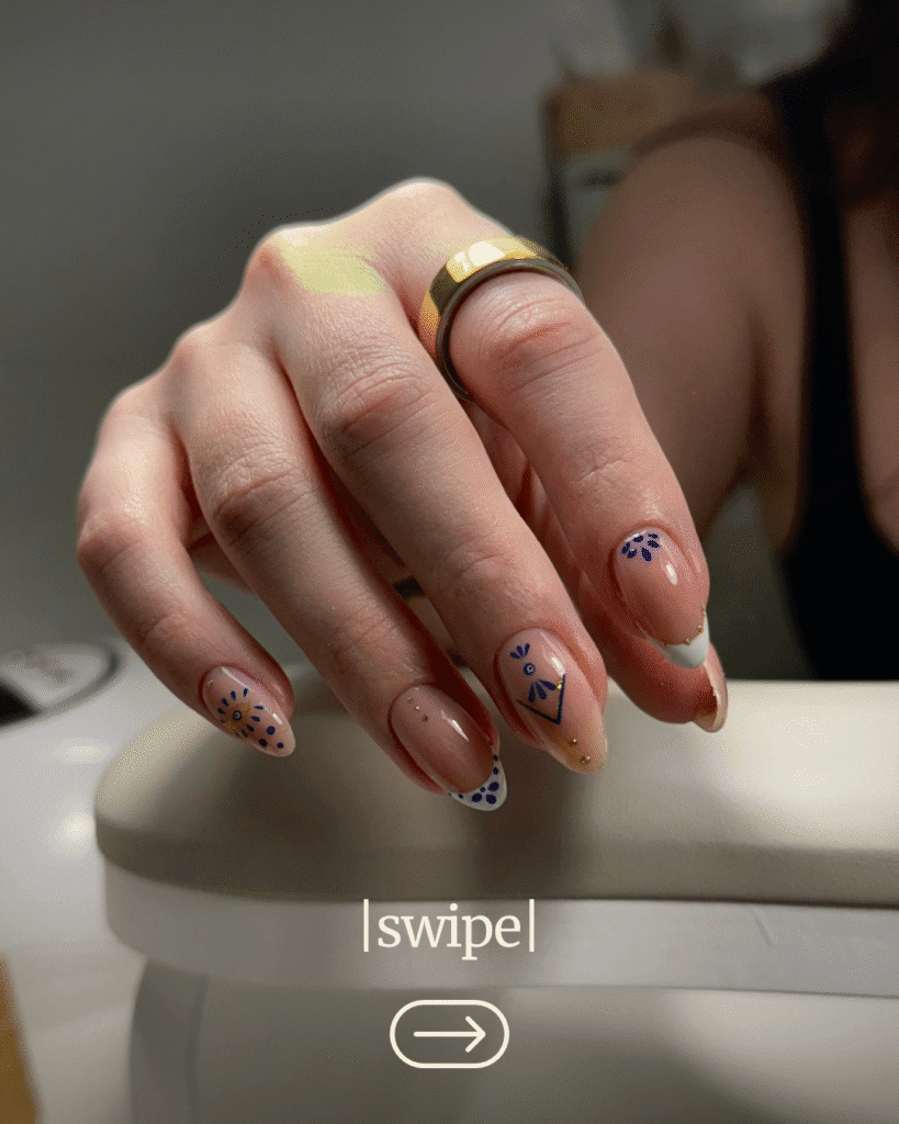 Modern geometric nail art after russian manicure in Tampa, Florida, captured in studio light.