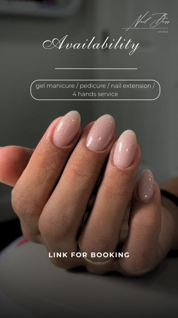 Elegant gel nails from russian manicure in Tampa at Nail Boss Studio, showing precision and shine.