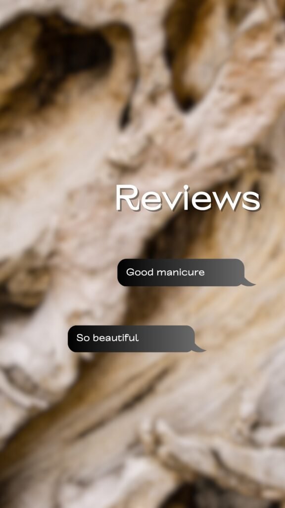 Blurry natural background with review bubbles about russian manicure Tampa.