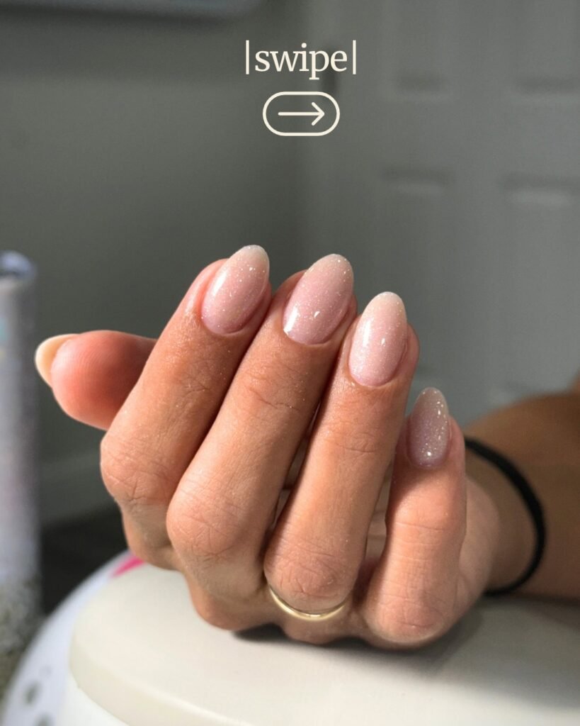 Elegant nude nails after russian manicure in Tampa, Florida.