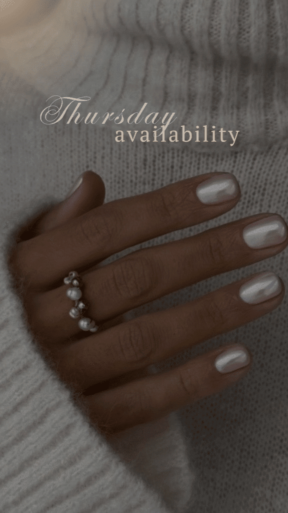 Warm cozy hands with soft pearl polish created using russian manicure in Tampa, Florida.