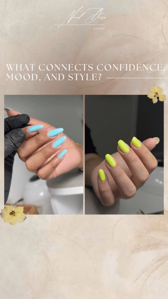 Bright blue and neon yellow nails after russian manicure in Tampa, Florida.