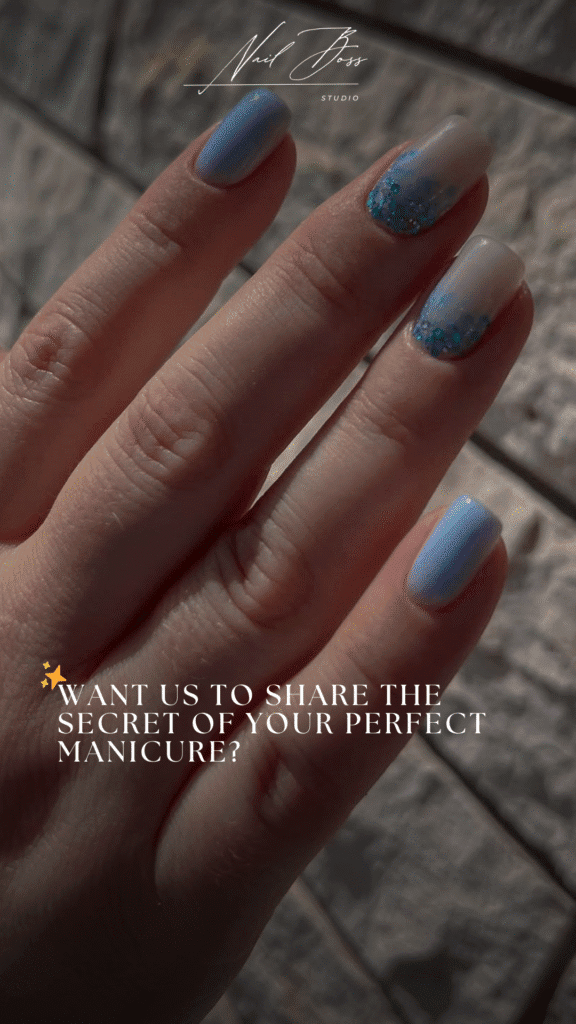 Close-up of elegant russian manicure in Tampa, Florida, at Nail Boss Studio.