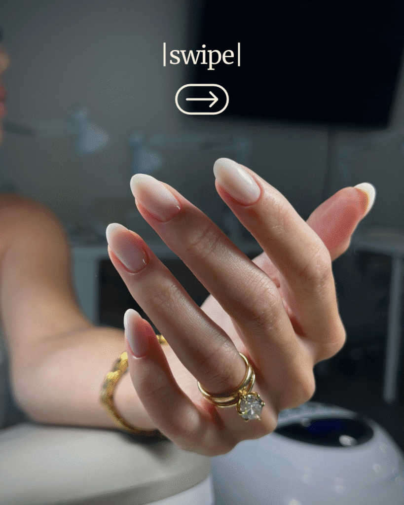 Soft natural nails after russian manicure in Tampa, Florida, captured in studio light.