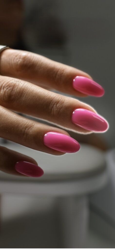 Soft pink nails after russian manicure at Nail Boss Studio in Tampa, Florida.