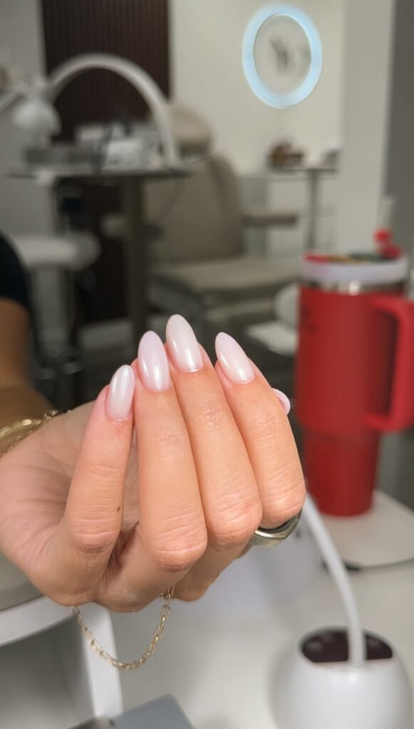 Soft almond nails in Tampa created with russian manicures near me technique at Nail Boss Studio.