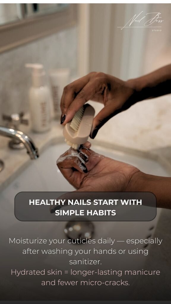 Hands being gently cleaned at a sink before russian manicures Tampa service in Tampa, Florida.