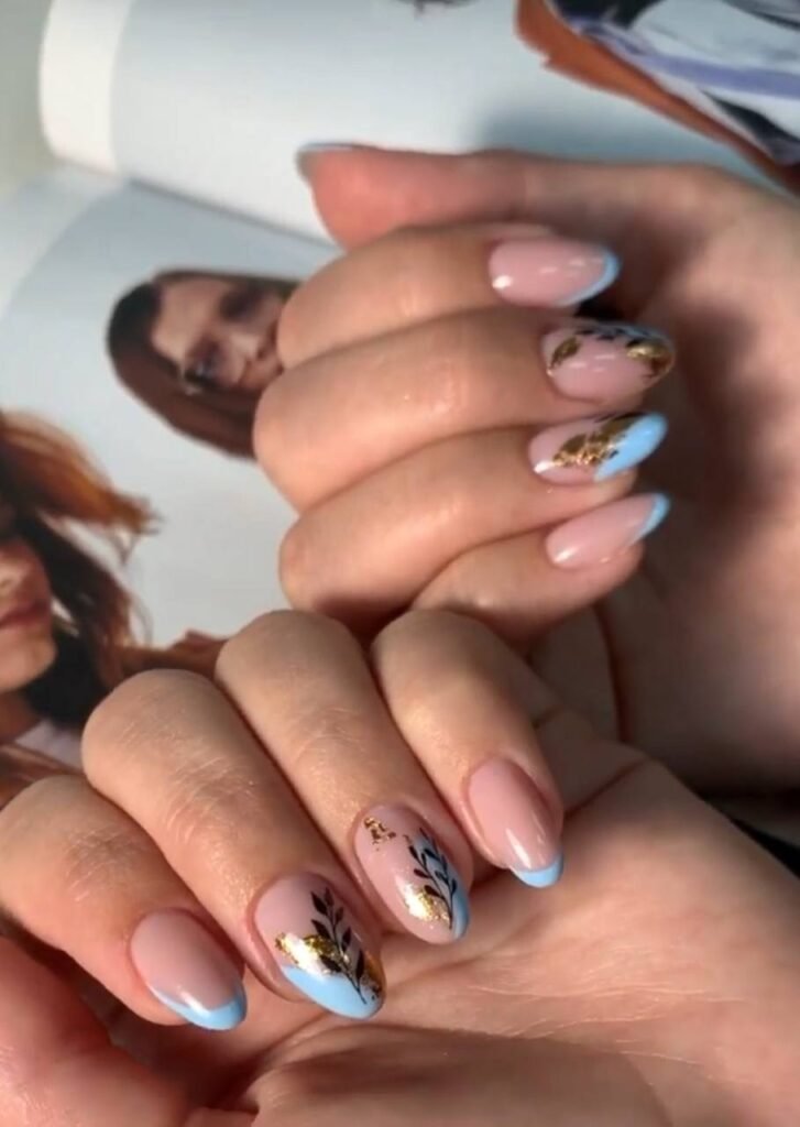 Builder gel manicure near me with delicate design in Tampa, Florida at Nail Boss Studio.