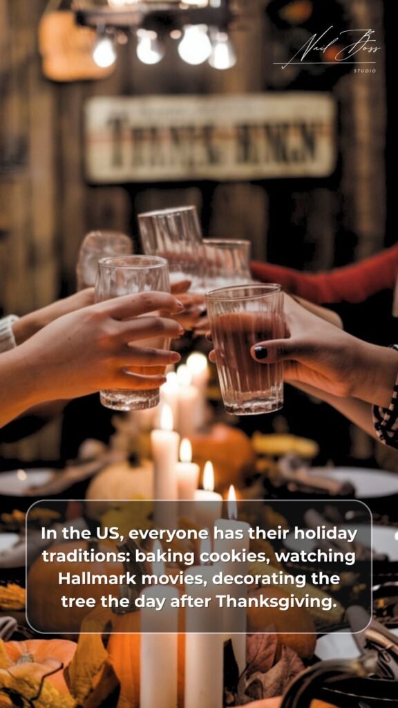 Holiday celebration photo with hands holding glasses, styled for a builder gel manicure in Tampa.