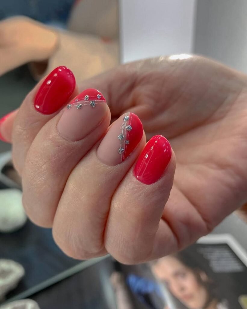 Elegant builder gel manicure with silver details in Tampa, Florida.