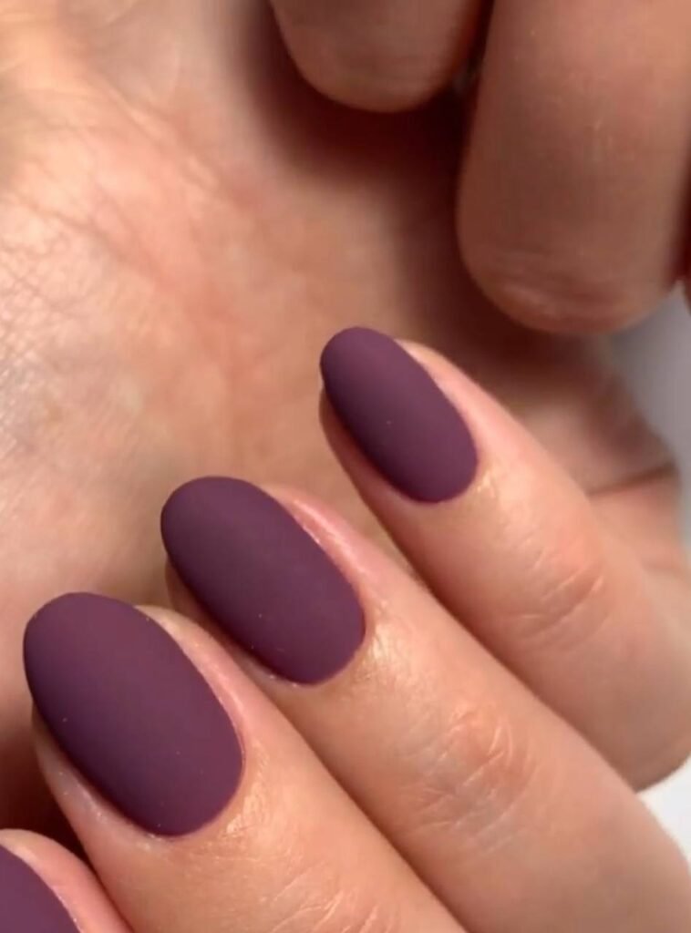 Matte purple nails created with builder gel Tampa at Nail Boss Studio in Tampa, Florida