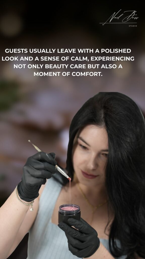 Technician applying builder gel Tampa technique at Nail Boss Studio in Tampa, Florida.