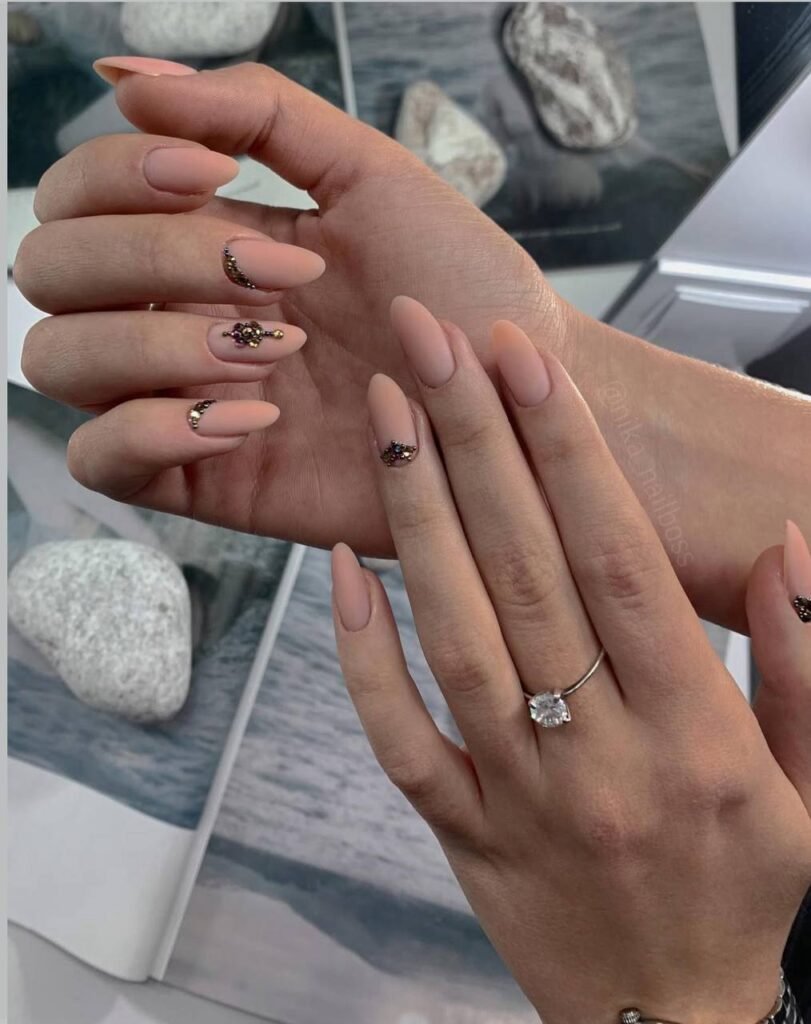 Elegant nude nails created with builder gel Tampa technique at Nail Boss Studio.
