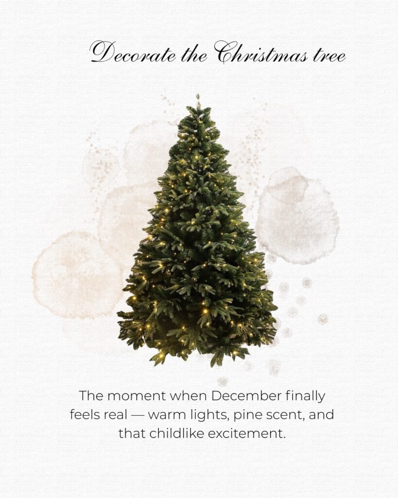Christmas tree decoration scene with soft winter tones and dry manicure inspiration in Tampa.