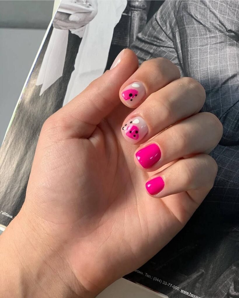 Close-up of a russian manicure with pink polish and clean cuticles in Tampa, Florida