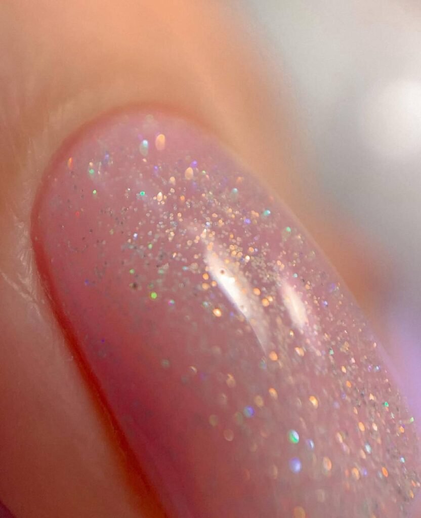 russian manicure tampa with natural glossy finish and shimmer detail in Tampa Florida