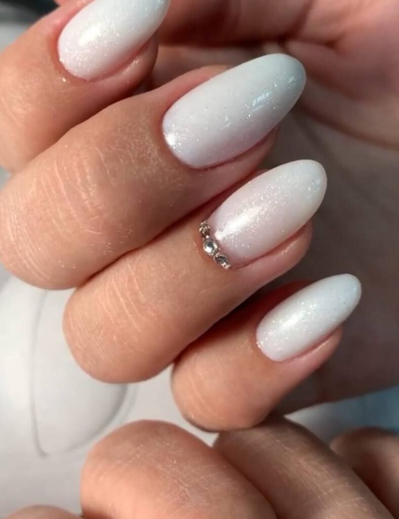 Natural white manicure created with russian manicures near me technique in Tampa, Florida