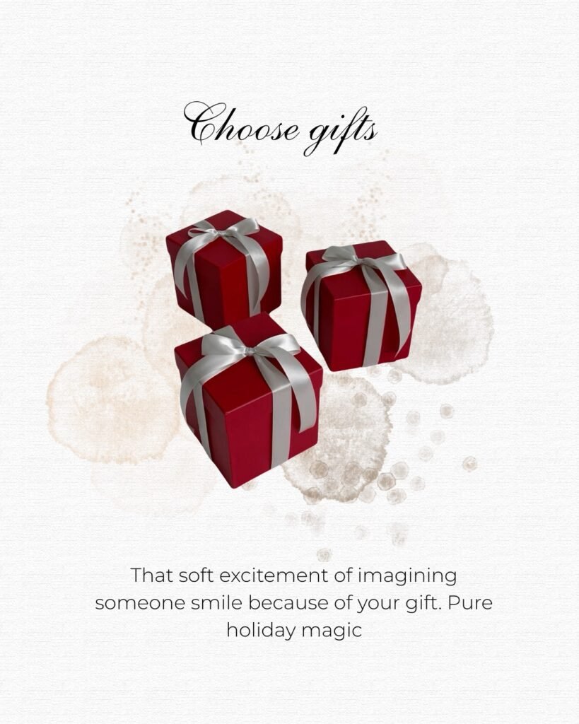 Red holiday gifts on a soft beige background inside a russian nail salon near me in Tampa.