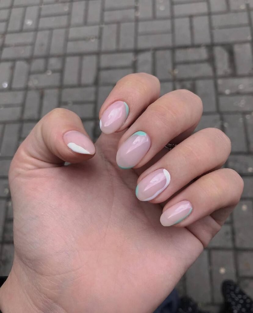 Minimal pastel design created with russian nails technique in Tampa, Florida.