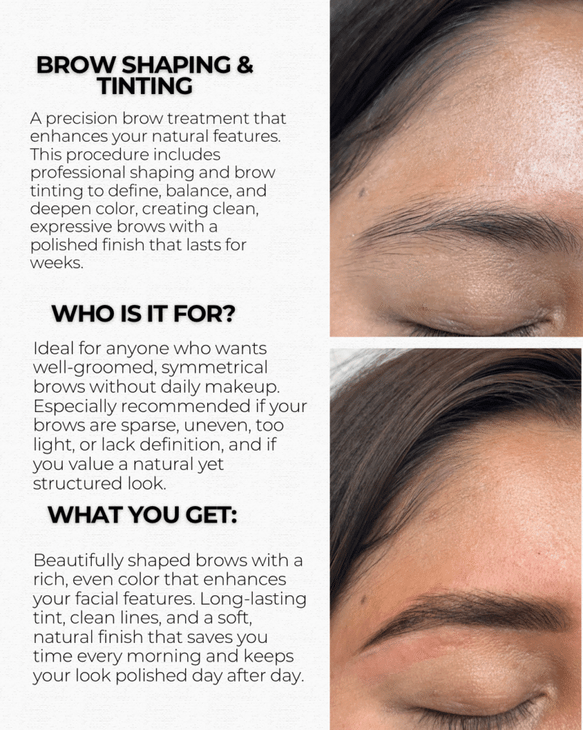 Natural brow shaping and tinting result in Tampa Florida at Nail Boss Studio