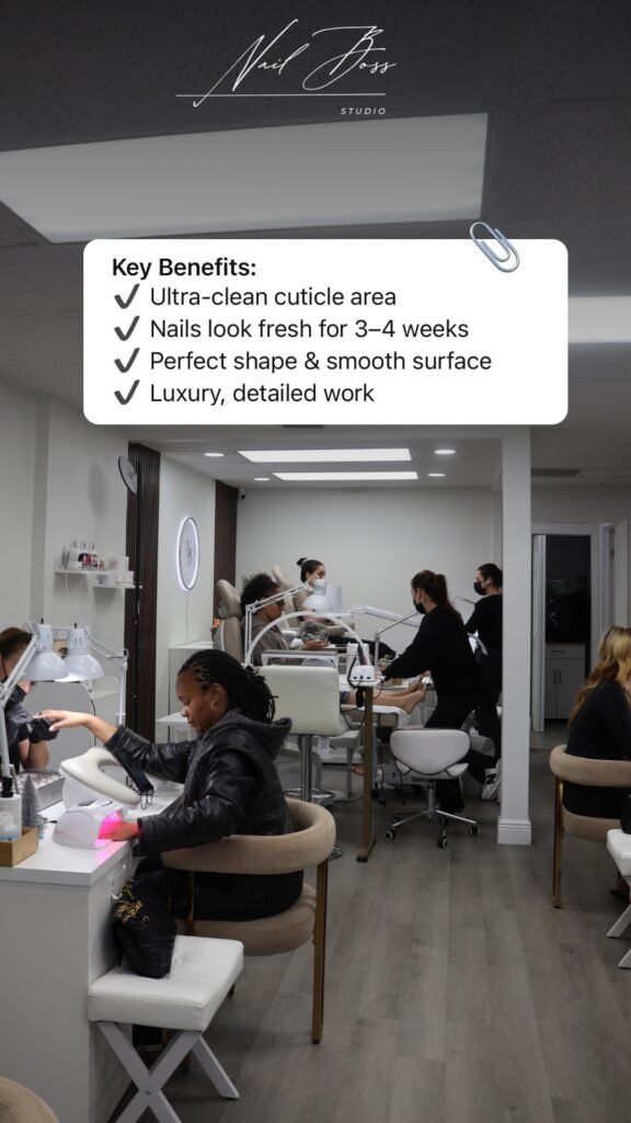 Builder gel manicure near me performed inside Nail Boss Studio Tampa, Florida