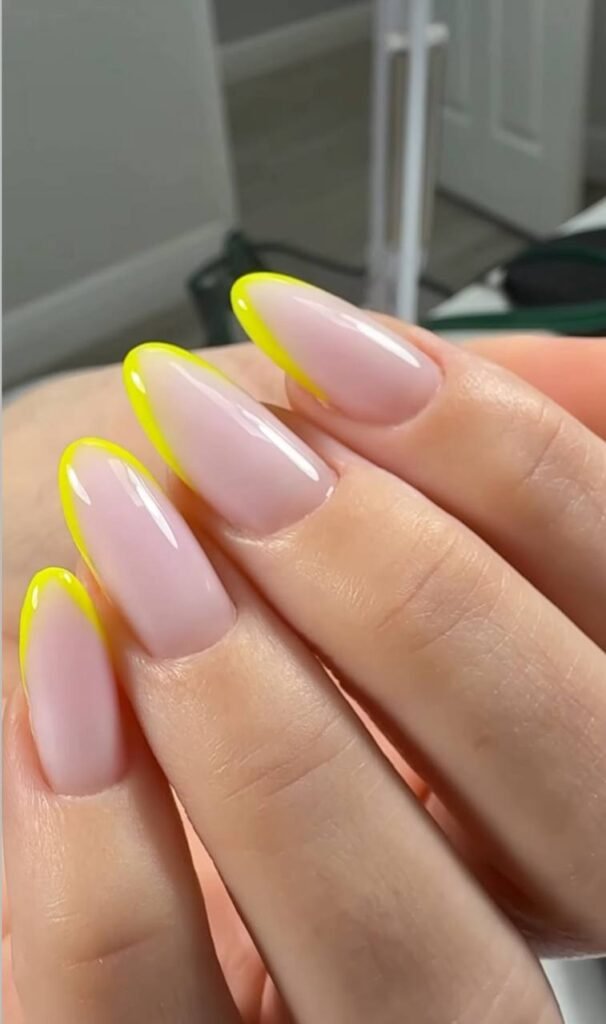 Elegant builder gel manicure near me with soft pink nails and neon accents in Tampa, Florida