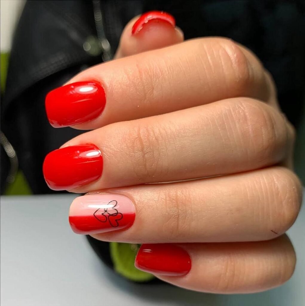 european manicure near me in Tampa with clean cuticles and glossy red nails at Nail Boss Studio