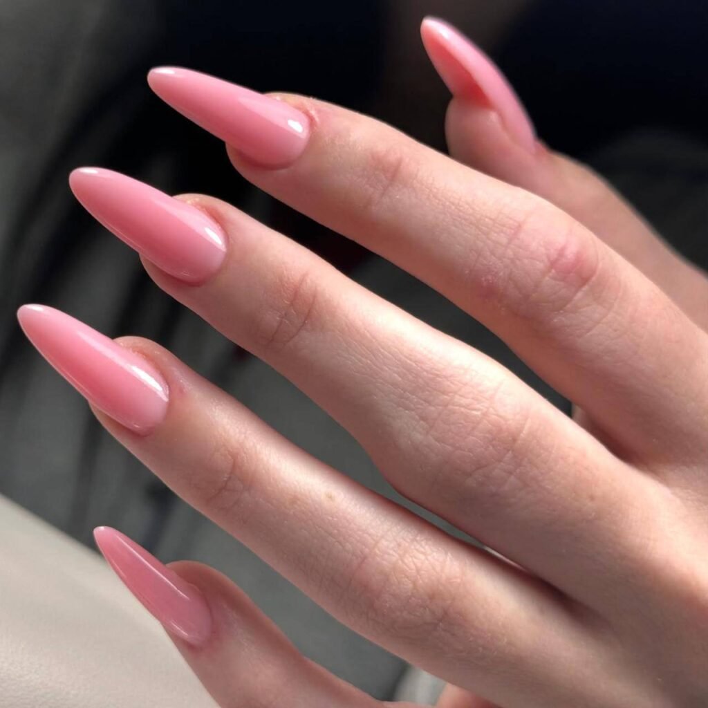 Elegant almond nails created with european manicure near me in Tampa, Florida