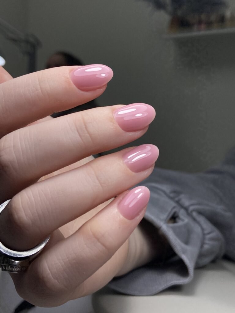 Natural glossy european manicure on short nails in Tampa, Florida