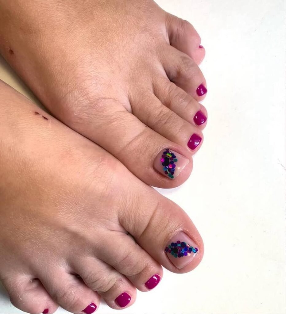 Elegant gel pedicure Tampa with glossy finish and clean design at a Tampa nail studio.