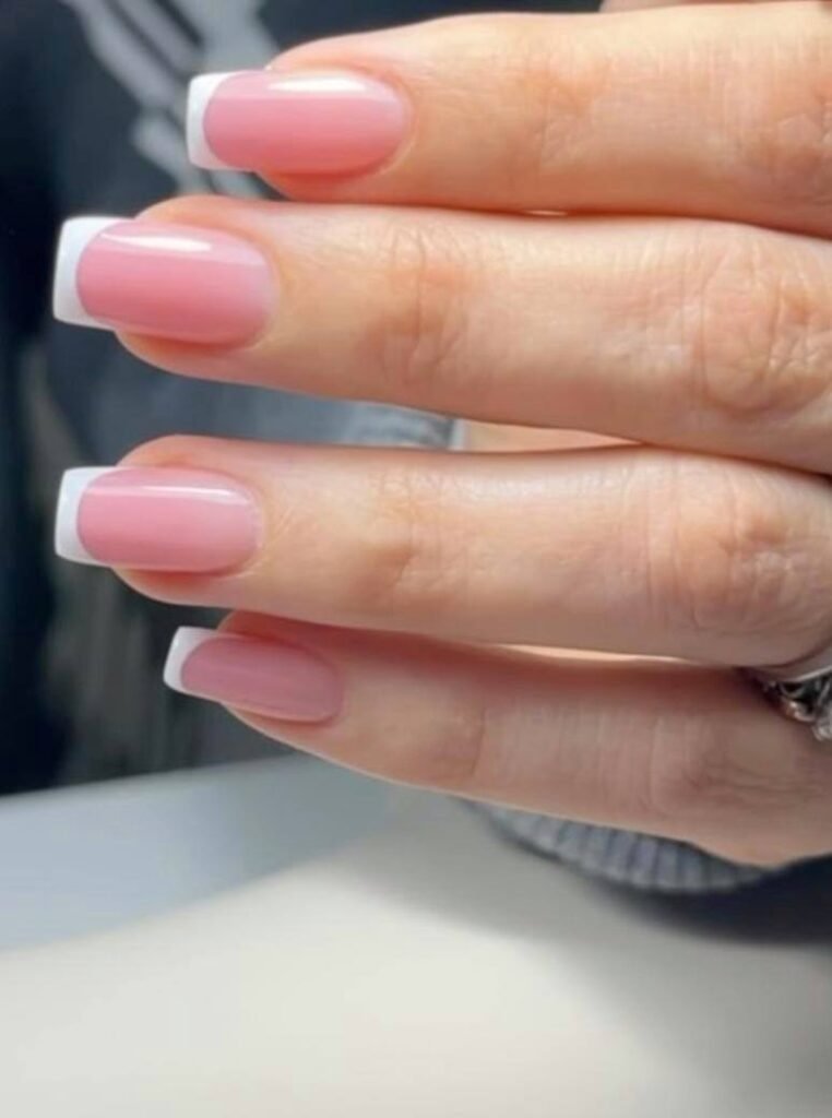 Natural pink nails with hard gel russian manicure in Tampa, Florida at Nail Boss Studio