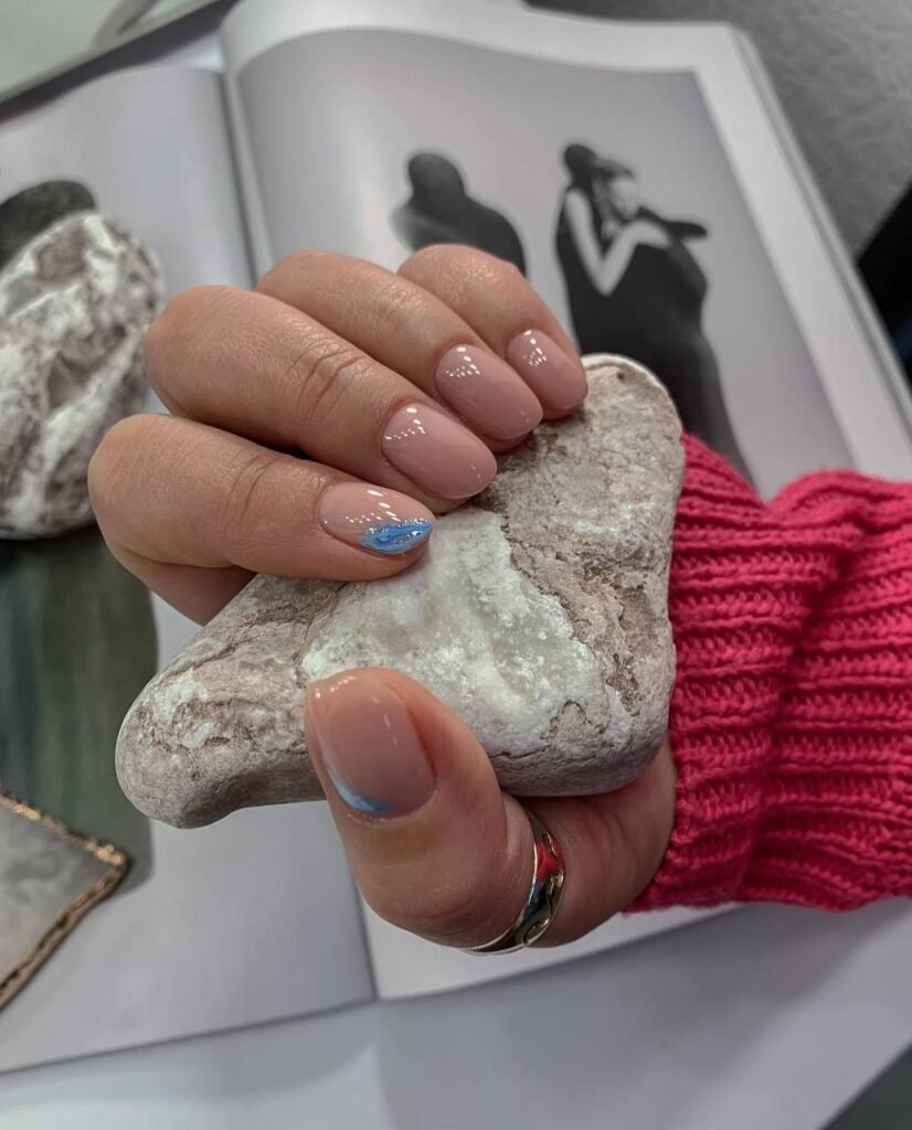 Natural hard gel russian manicure on short nails in Tampa, Florida with clean cuticles