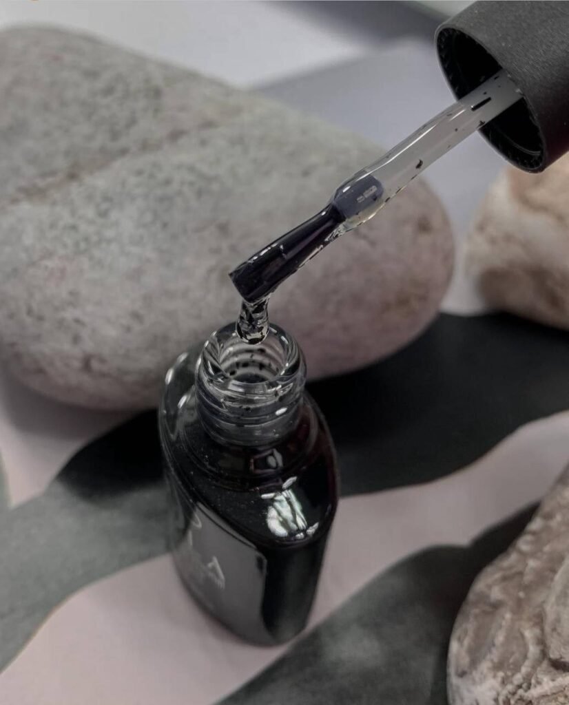 Close-up of gel application inside a russian manicure salon in Tampa, Florida at Nail Boss Studio