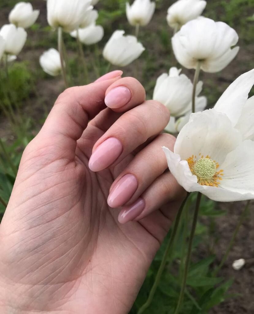 Natural nude nails after russian manicure salon service in Tampa, Florida