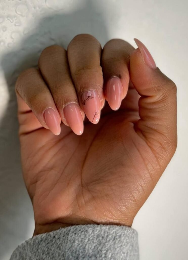 Close-up of elegant almond nails with a russian manicure in Tampa, Florida at Nail Boss Studio