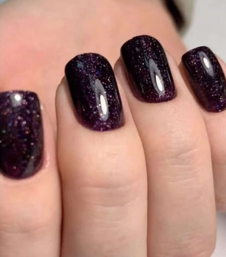 Dark elegant russian manicures near me with glossy finish in Tampa, Florida