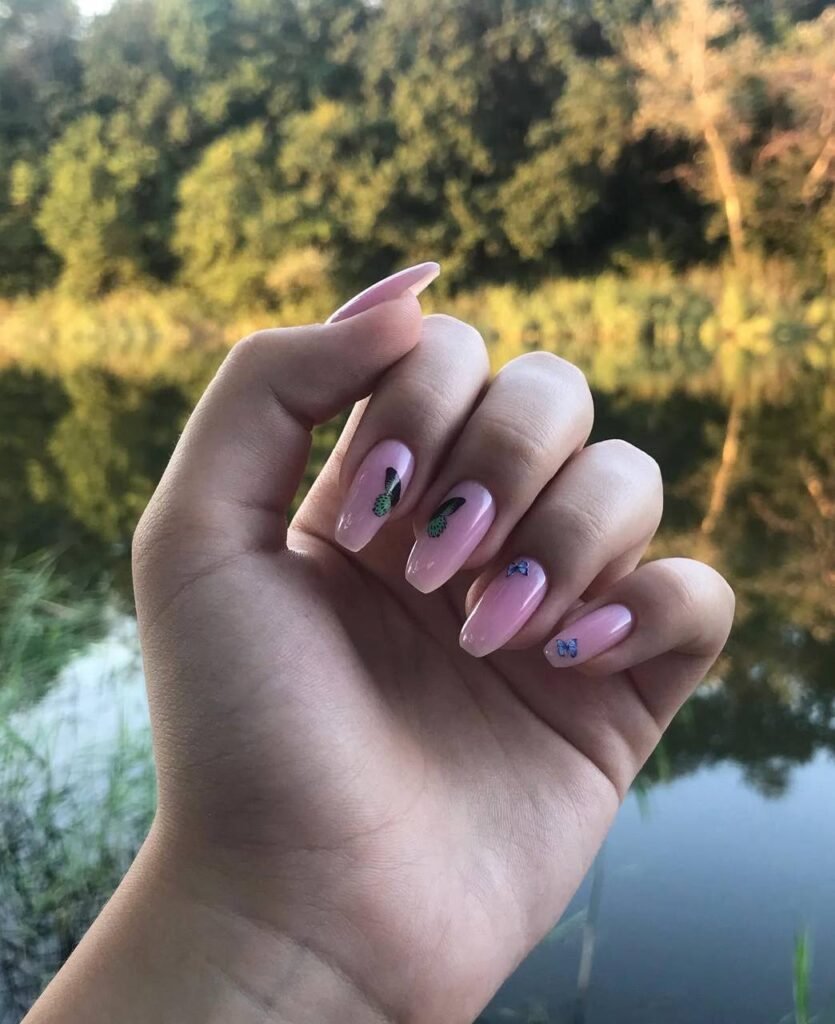 Hard gel nails created with russian manicures Tampa at Nail Boss Studio in Florida during golden hour light.