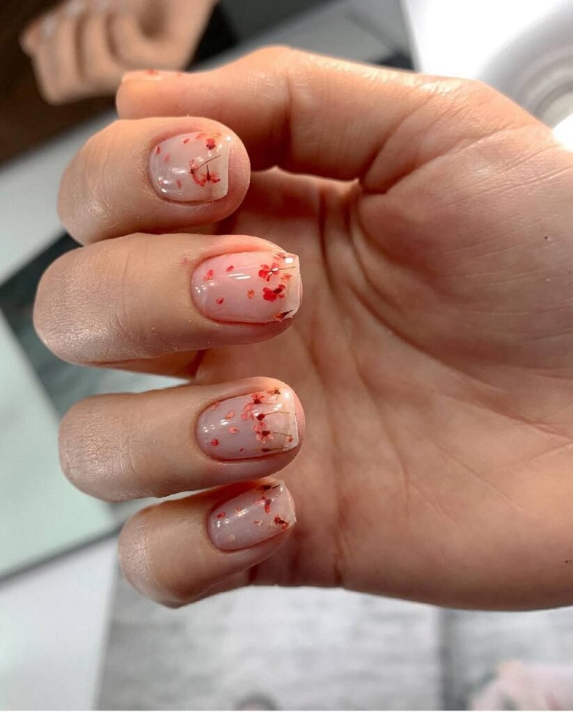 Soft natural nails with floral design from russian manicures Tampa at Nail Boss Studio