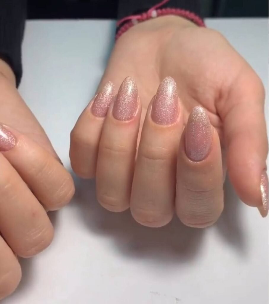 Elegant russian manicures Tampa with soft shimmer finish at Nail Boss Studio in Tampa, Florida.