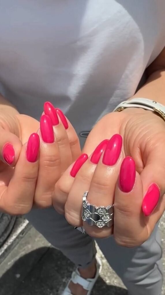 Close-up of glossy russian nails created with dry manicure in Tampa, Florida
