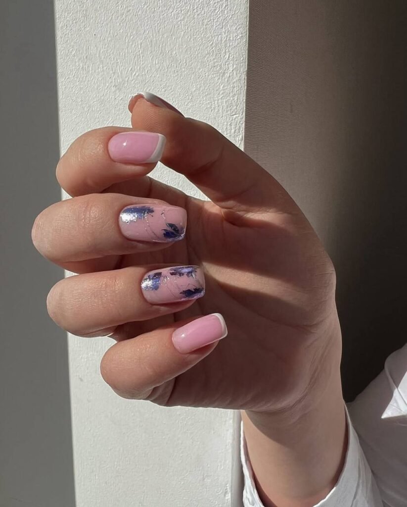 Soft pink russian nails with delicate design in Tampa, Florida at Nail Boss Studio