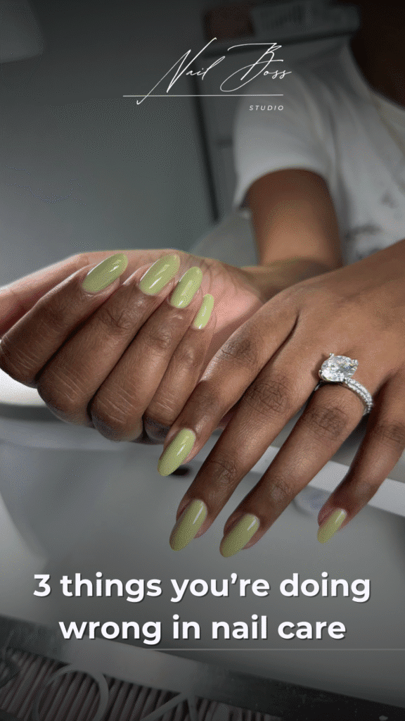 Natural green manicure with clean cuticles showcasing russian nails in Tampa, Florida