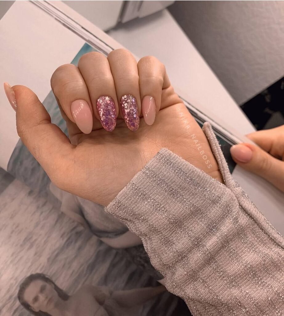 Close-up of elegant hard gel russian nails tampa with soft pink tones at a Tampa nail studio
