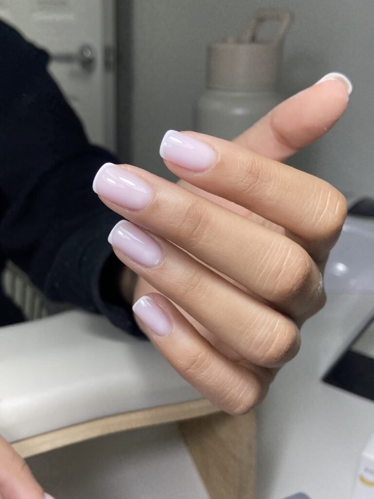 Soft natural nails after russian manicure near me in Tampa, Florida.