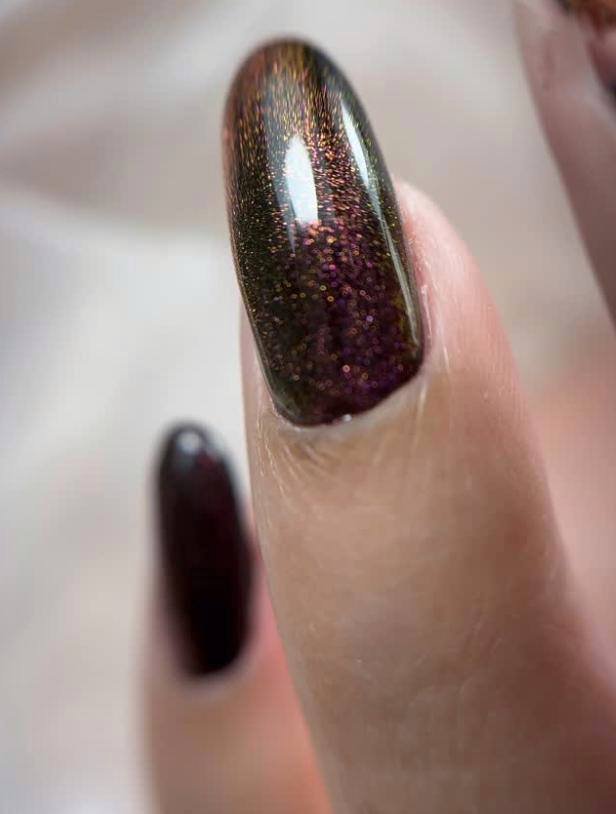 Dark structured manicure showcasing tampa russian nails with glossy builder gel finish in Tampa